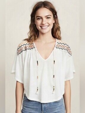 FREE PEOPLE Embroidered Oversized Boho Crop Top – XS